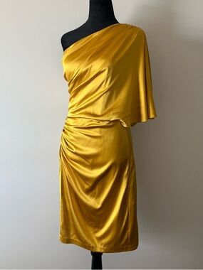 NWT Silk One-Shoulder Satin Dress in Gold